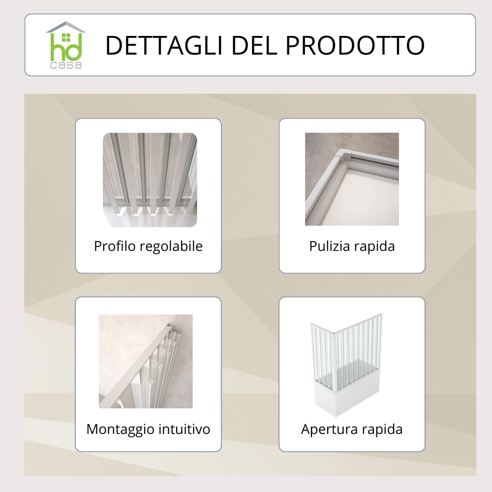 HD CASA Box Sopravasca a Soffietto Modello Anja, Apertura Angolare Reversibile, Pannelli in PVC Riducibili, Cabina Doccia Salvaspazio Made in Italy, arredo bagno, 70x170 cm