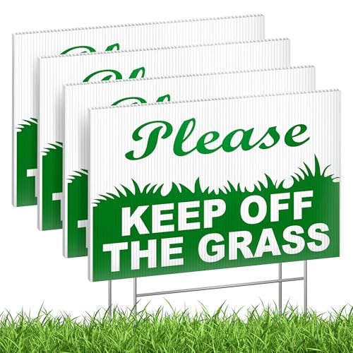4-Pack Keep Off Grass Signs for Yard 6x9 Double-Sided Coroplast Lawn Signs with Metal H-Stakes Outdoor Reminder for Lawn HOA & Shared Areas