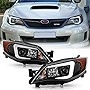 ACANII - For [Halogen Model] 2008-2014 Subaru Impreza WRX LED Light Tube Black Housing Projector Headlights Headlamps