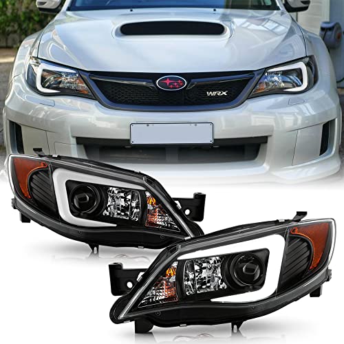 ACANII - For [Halogen Model] 2008-2014 Subaru Impreza WRX LED Light Tube Black Housing Projector Headlights Headlamps
