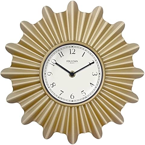 FOUNTAIN DESIGNS 12" Starburst Wall Clock, Silent no Ticking, Metal Clock, Vintage/Modern Style, Hamilton Gold Color (Wall Decoration Timepiece) Cover