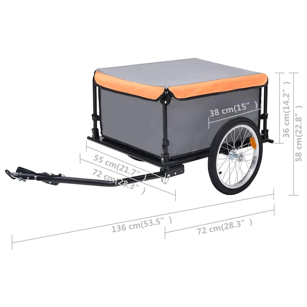 Remolque de bicicleta, gris y naranja, 65 kg, remolque para bicicleta, carro con ruedas
