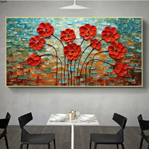 Toile peinture fleurs rouges abstraites rétro 80x160 cm impression haute définition