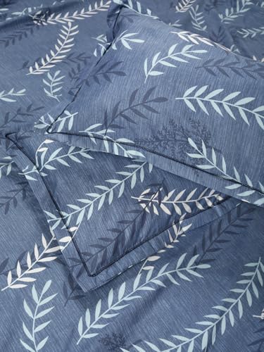 Image of ROSARAHOME 180 TC Microfiber Flat Queen Size Double Bed Bedsheet with 2 Pillow Cover| Bedsheet:240cmx225cm Pillow Covers:45cmx70cm,Floral Dark Blue