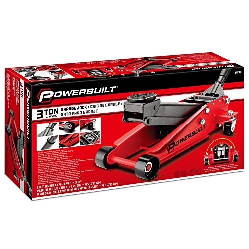 Image of Powerbuilt 3 Ton Garage Jack Car Lift, Dual Piston, Heavy Duty for Car and Truck Vehicles, 8 Pumps to Max Height 18 Inches - Red 620588