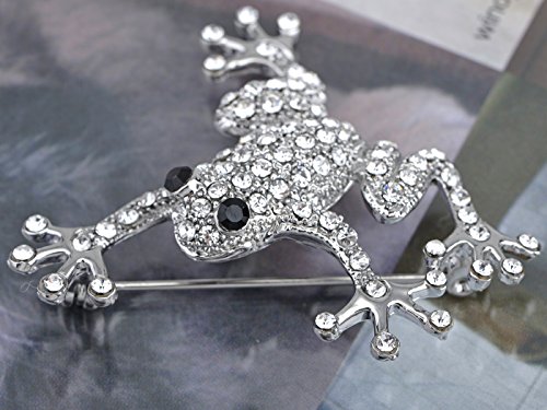 Image of Alilang Silvery Tone Clear Crystal Colored Rhinestones Frog Toad Brooch Pin