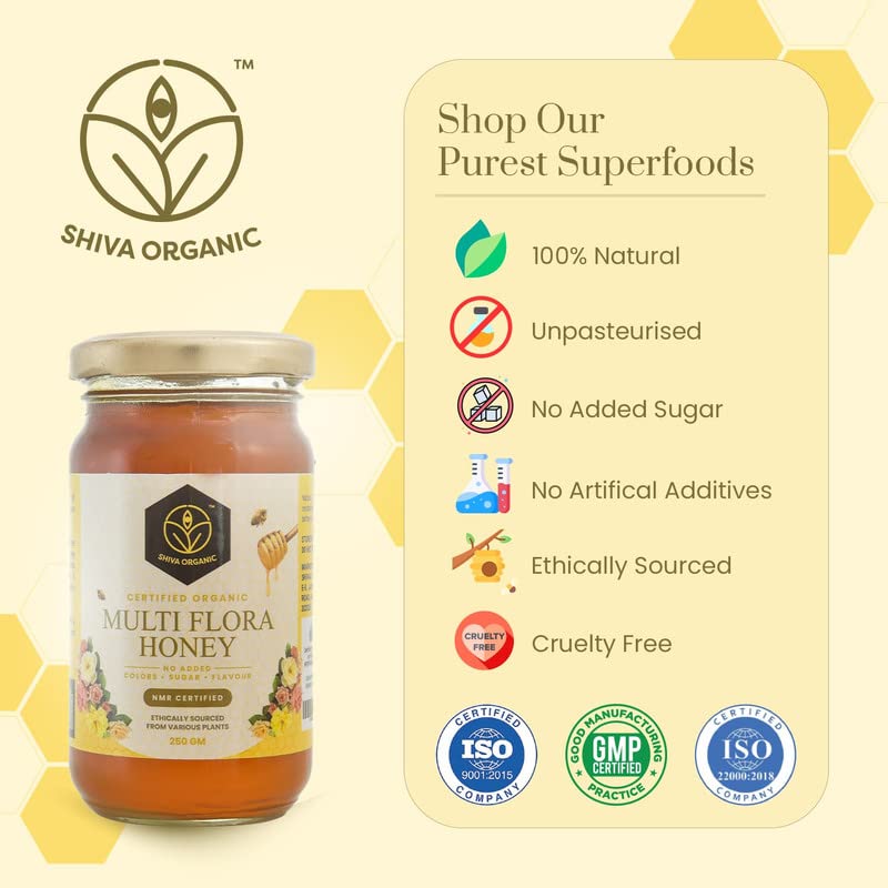 Image of Shiva Organic Raw Multi Flora Honey 250g | 100% Pure NMR Tested | Raw and Unprocessed