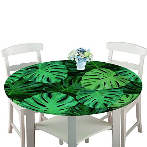 Manteles Antimanchas Impermeable Redonda, Treer Lavable Poliéster Manteles de Borde Elástico con 3D Planta Impreso Cubierta de Mesa, Decoración Mesa para Cocina Comedor Fiesta (Hoja de Tortuga,90cm) Cover