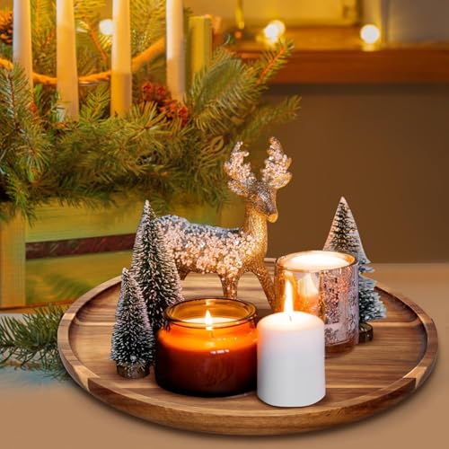 Image of WOOYNEX Round Wood Tray, Acacia Wooden Decorative Serving Tray for Coffee Table and Home Decor, Wooden Appetizer Charcuterie Board for Kitchen Countertop .(Natural)