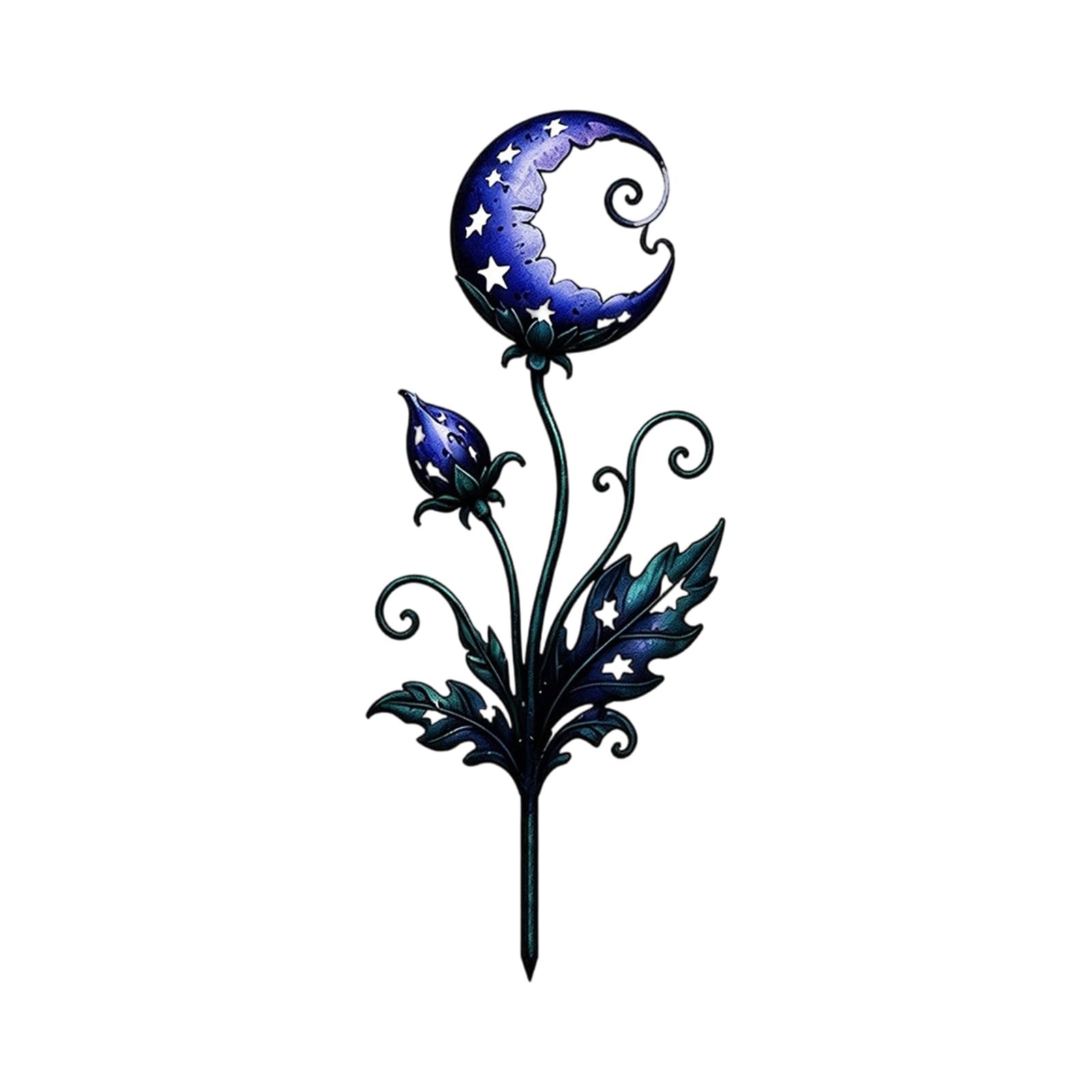 Coolhood Moonflower Metal Yard Accent Stake For Patio Containers And Garden Beds, Decorative Garden Ornament With Easy Soil Placement Metal Stake Decor Flower Container Accent Yard Ornament Flower Bed Patio Container