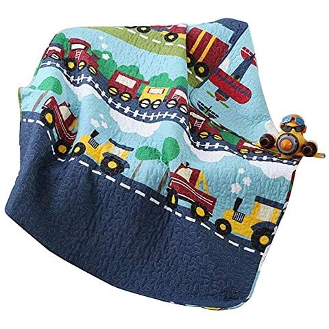 ABREEZE Train Coverlet Quilt Bedspread Throw Blanket for Kid's Girl & Boys Bed 100% Natural Cotton Bedding 55 X 75 inches Cover