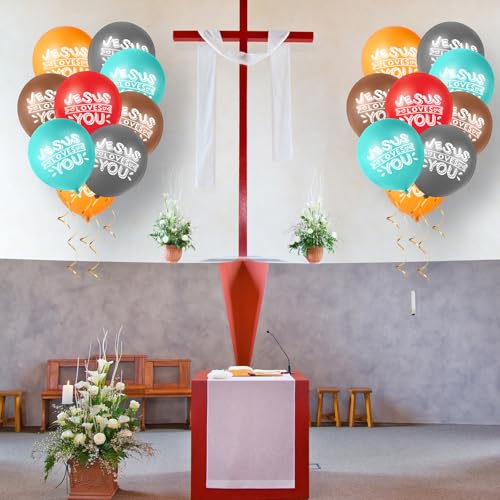Image of Gejoy Jesus Loves You Balloon 12 Inch Latex Christian Religious Jesus Balloon Party Decor for He Is Risen Party Decor Favor Cross Church Event Birthday Sunday Supplies(Modern Colors,60 Pcs)