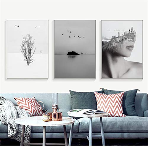 Toile peinture abstraite pour décorer un grand mur vide triptyque noir et blanc