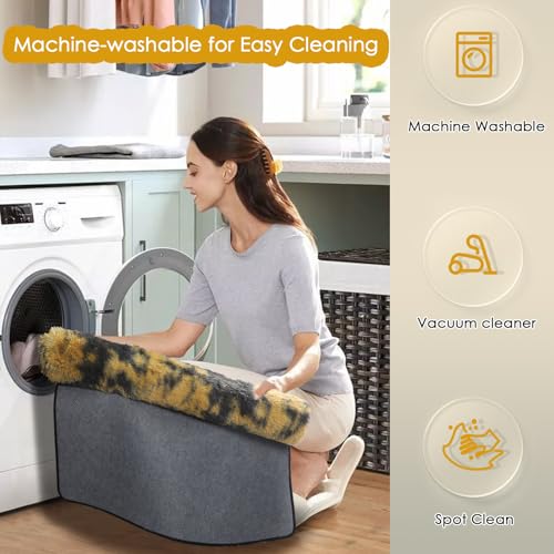 Amdrebio Black Gold Yellow Grey Rugs for Living Room Bedroom Decor, 8x10 Large Fluffy Furry Fuzzy Area Rug for Kids Room Dorm Home Office, Modern Cool Leopard Cheetah Big Carpet for Teen Boys Men