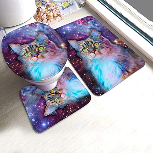 RedBeans rutschfeste Badematte, 3-teiliges Flanell-Badezimmerteppich-Set, Katzen im Weltraum, weicher WC-Vorleger