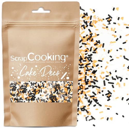 ScrapCooking - Décors Sucrés Vermicelles Halloween 80g - Orange Noir Blanc - Décorations en Sucre pour Pâtisserie, Desserts, Gâteaux, Biscuits, Cupcakes,...