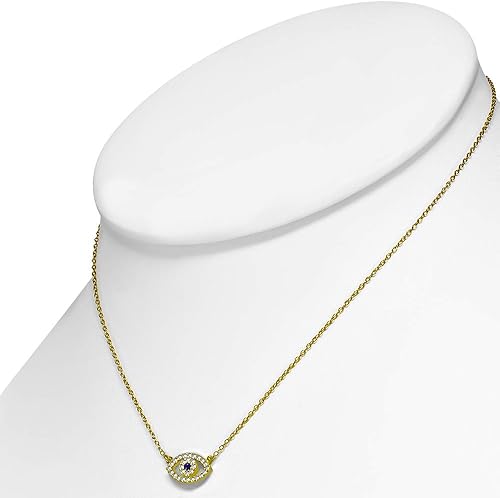 Miniatura 6 de Collar con colgante CZ mal de ojo azul blanco de plata de ley 925