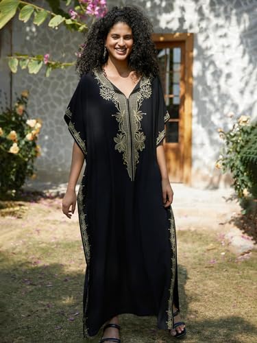 Women's Embroidery Swimsuit Cover Ups Beach Cover Up Caftan Plus Size Vneck Rainbow Ethnic Print Kaftan Batwing3