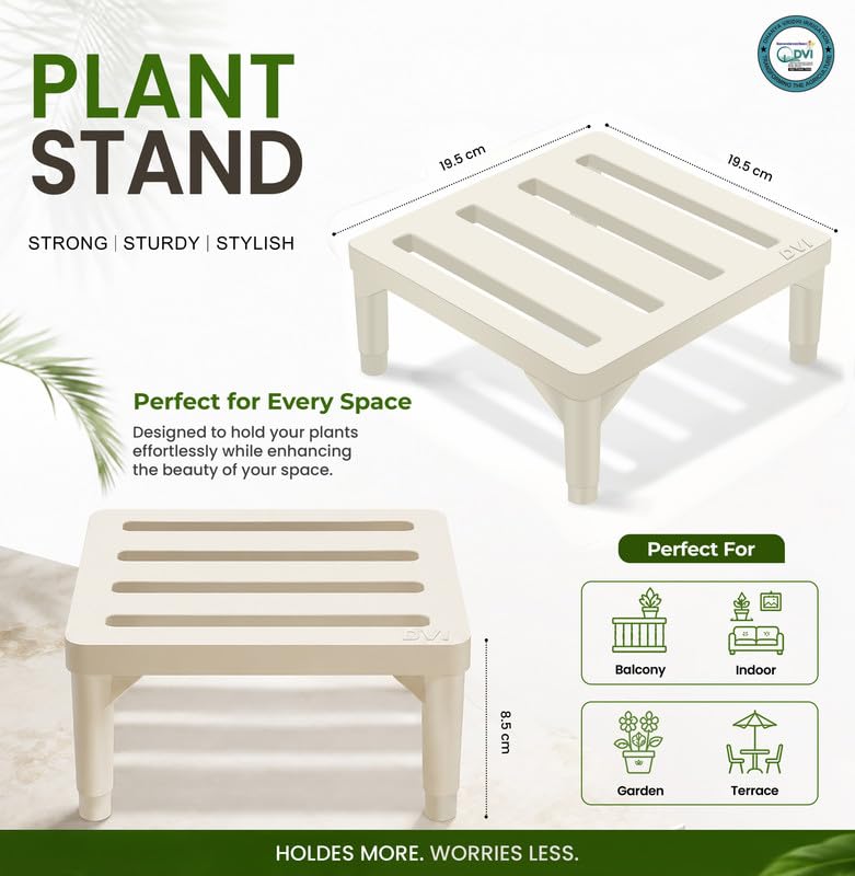 Image of DVI Heavy Duty White Plant Stand | Pack of 1 | Strong, Durable, Rust-Proof | Supports Up to 200 Kg | Indoor & Outdoor Use | Pot Stand for Big Size Plants | All Weather Resistant Pot Stand