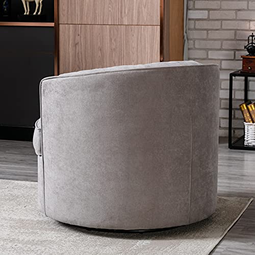 Merax 33” Wide Swivel Barrel Chair Comfy Tufted Back Accent Round Armchair For Living Room, Bedroom, Hotel, Set Of 1, Warm Grey #TOP4