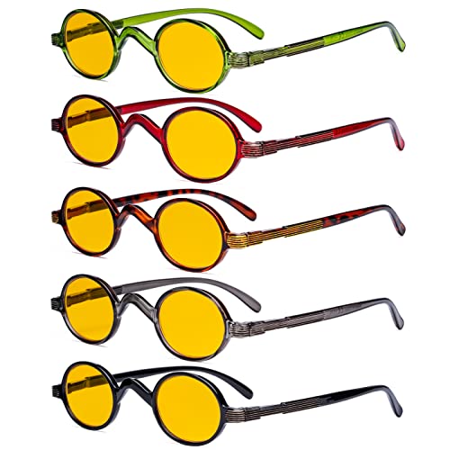 Image of Eyekepper 5 Pack Computer Reading Glasses Small Round Blue Light Filter Eyeglasses Amber Tinted +0.00