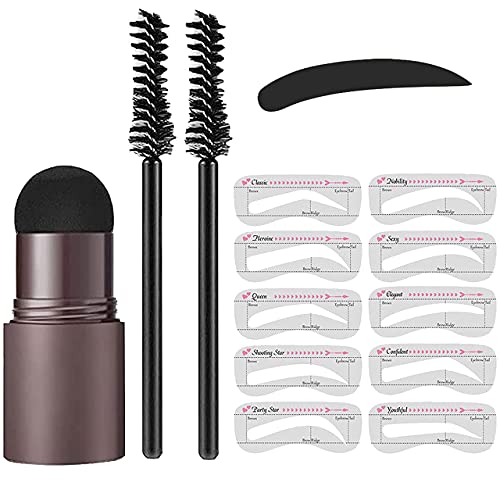 Etercycle One Step Eyebrow Stamp Shaping Kit - Adjustable Eyebrow Powder Stamp Makeup with 2 Eyebrow Pen Brushes 10 Reusable Eyebrow Stencils Buildable Brow Stencil ​Makeup Tools (Dark Grey)