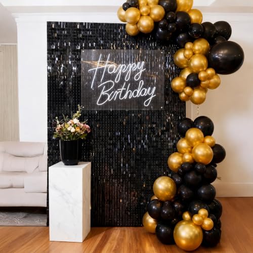 Image of Black Shimmer Wall Backdrop, 24 Panels, 6x4 Ft Photo Backdrop | wedding backdrop birthday backdrop party decoration photo booth backdrop bridal shower baby shower event decoration