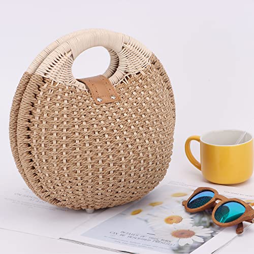 Bolso de Rattan Tejido para Playa con Asa Redonda miniatura 3