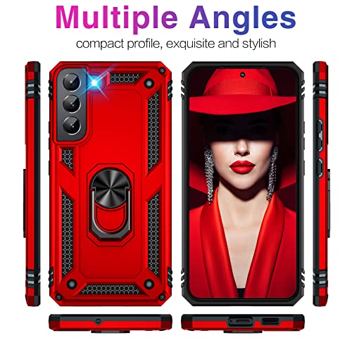 Image of Vaki for Samsung Galaxy S22 5G Case with Built in Screen Protector Military Grade Hard Rugged Cover Heavy Duty Armor Galaxy S22 Phone Cases with Metal Ring Kickstand Shockproof Red