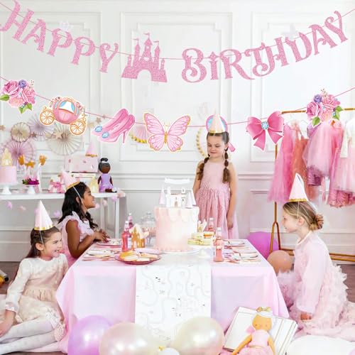 Gzduck BN-PRINCESS-PINK-01A Happy Birthday Banner For Girls- Pink Princess Birthday Party Decorations thumb #4
