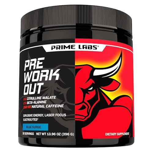 Prime Labs Pre Workout Powder for Men - with Citrulline Malate, Beta-Alanine, and Natural Caffeine - Energy, Focus, Power - Blue Lemonade Flavor - 30 Servings