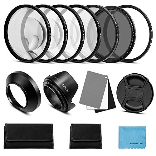 Fotover 52mm Objektiv Filter Kit:UV CPL-Polarisation Einstellbare ND Filter ND2-ND400 Nahlinsen Filter Set +1,+2,+4,+10 Gegenlichtblende Graukarte kompatibel DSLR Kamera