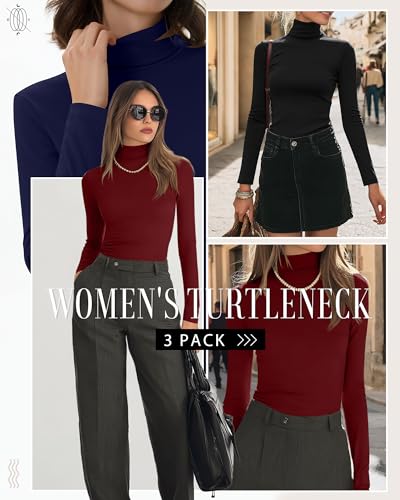 Neer 3 Pack Cotton Women's Turtleneck Long Sleeve Tops Thermal Underwear Base Layer Fall Winter Shirts Sweater2
