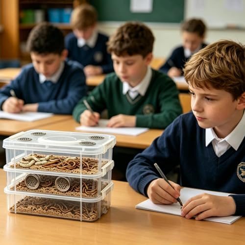 Mehlwurm-Zuchtbox, geruchsresistent, mit Reinigungswerkzeugen, Mehlwurm-Aufzuchtset, für Regenwurm, Reptilien, Tierfütterung, Zuhause, Klassenzimmer-3