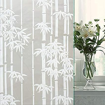 Image of SUNBIRD Window Privacy Film, Decorative Stained Glass Window Film, Frosted Window Tinting Film for Home, House Door Glass ('24 X 60' INCHES, White Bamboo)