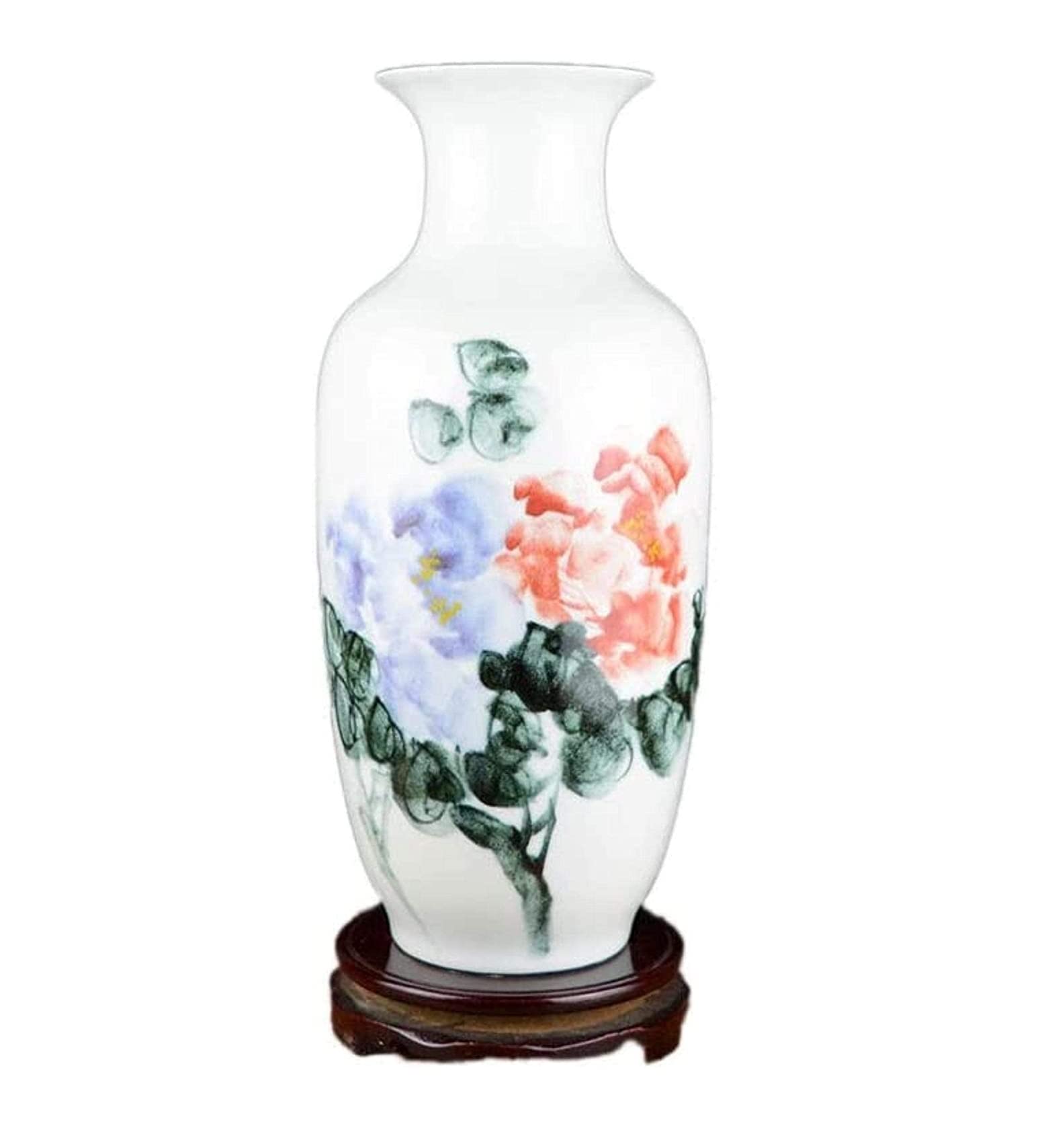 Vasen Vase aus Keramik, handgefertigt, drehbarer Sockel, Pfingstrosenmuster, Balkon, Schlafzimmer, Dekorationen (37 x 17 cm) for Blumen Deko