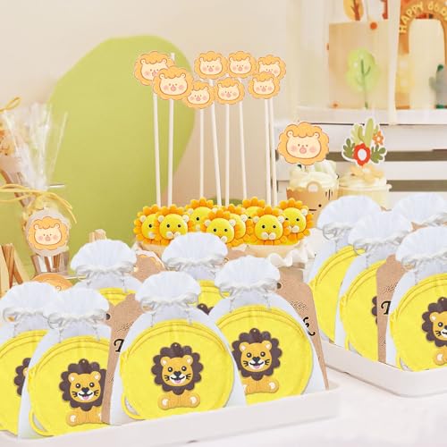 36 Pack Lion Change Purses Set Include 12 Lion Wallets with Keyrings, 12 Thank You Tags and 12 Organza Bags for Lion Jungle Safari Animals Baby Shower Wild ONE Party Supplies,Yellow4