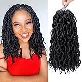 14 Inch Goddess Faux locs Crochet Hair 6 Packs/Lot Soft Gypsy Locs Wavy Crochet Braids Dreadlocks 3 Tone Curly Wavy Twist Braiding Hair Extensions African Roots Braid（#1B)