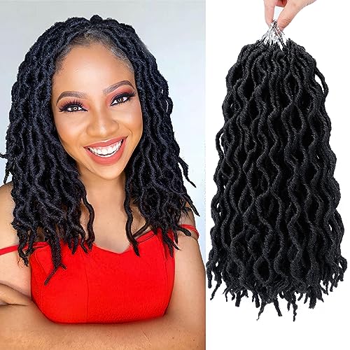 14" Goddess Faux Locs Crochet Hair 6 Packs/Wavy Braids (#1B)