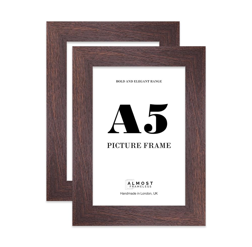 A5 Photo Frame, Display A5 Pictures (14.8 x 21cm - 5.8 x 8.3in) Picture Frame for wall Display - Walnut - 2 Pack