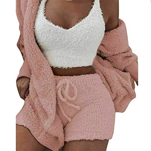 Alexsix - Juego de 3 piezas para mujer, con capucha y mangas largas, diseño de peluche, color negro