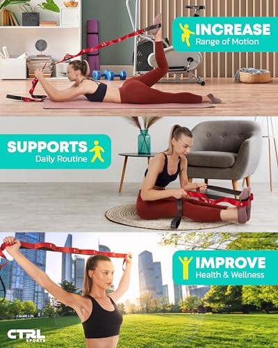 Ctrl Sports 10LLRED2017 Stretching Strap With Loops - Non Elastic Stretch Band For Physical Therapy, Yoga Strap For Stretching Equipment, Stretch Bands For Exercise And Flexibility - Fascia, Hamstring And Leg Stretcher Belt thumb #5