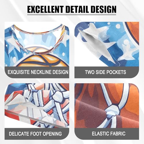 ALAZA Cartoon Basketball Star Red Blue Pajamas Set Short Sleeve Cotton Sleepwear Summer Pjs 2 Piece 5-14Y4