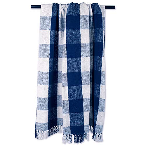 Dii Buffalo Check Collection Rustic Farmhouse Throw Blanket With Tassles, 50X60, Navy/Off-White #TOP3