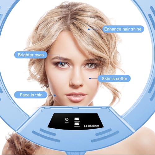 Image of 22 inch LED Ring Light, with 75 inch Tripod /LCD Display /3+1 Phone Clips / 2 USB Ports /Wireless Remote, Adjustable 2600K-6500K Color Temperature, for YouTube Facebook Live TikTok Video Recording Vlog (Blue)