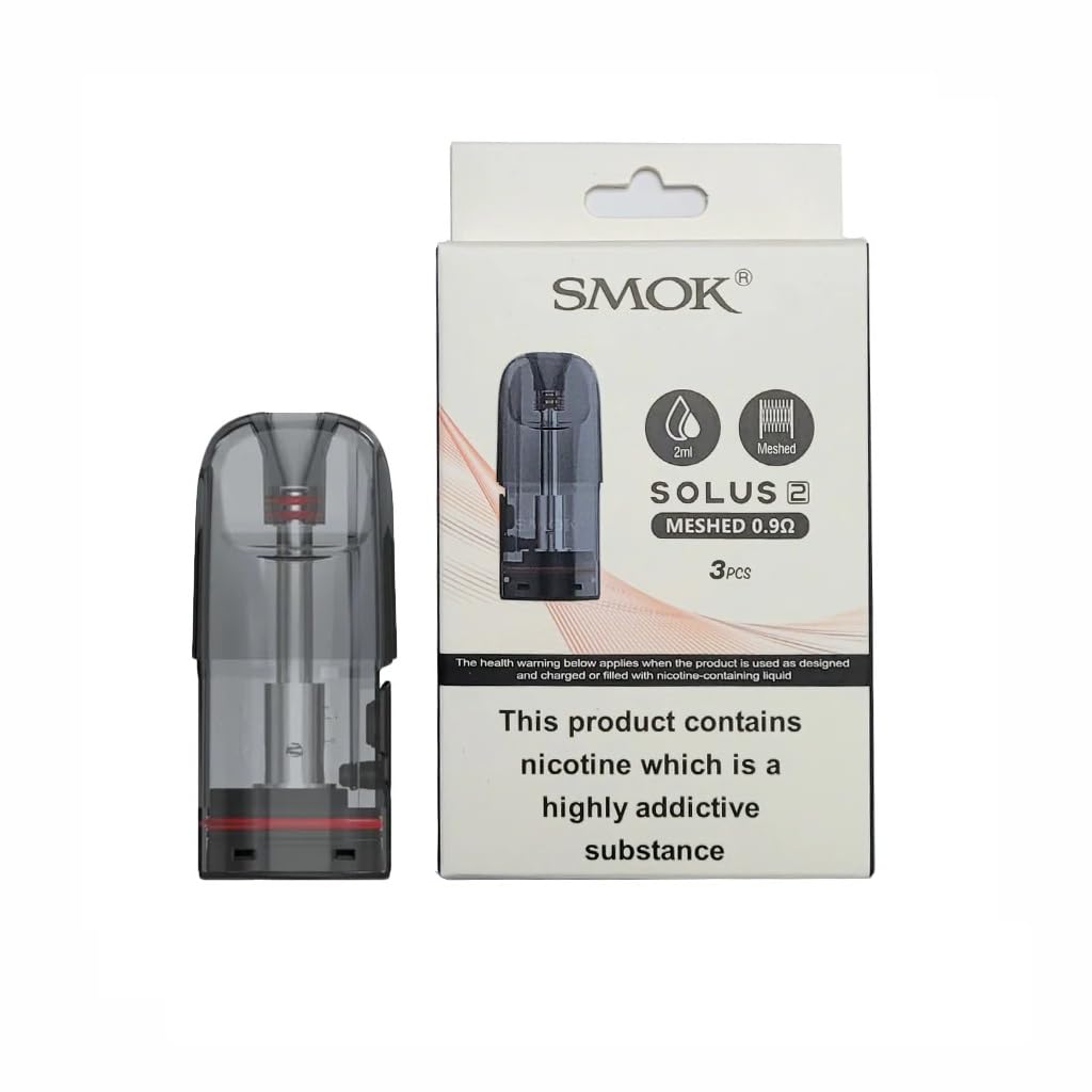 SMOK Solus 2 Replacement Pods 0.9 Ohm Mesh - Pack of 3; Integrated Mesh Coil, MTL/RDL Vaping; Side-Fill Leak-Proof Design; Works with Solus 2; Solus G; Solus G-Box; Original Solus Kit; No Nicotine