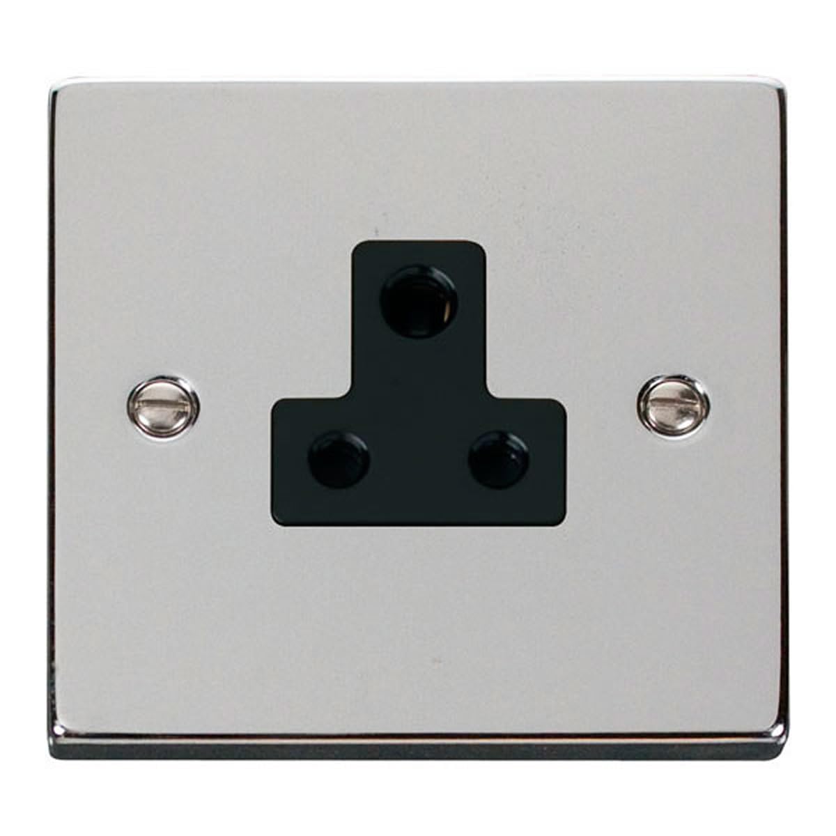 Click Polished Chrome 1 Gang 5A Round Pin Socket - Black Insert