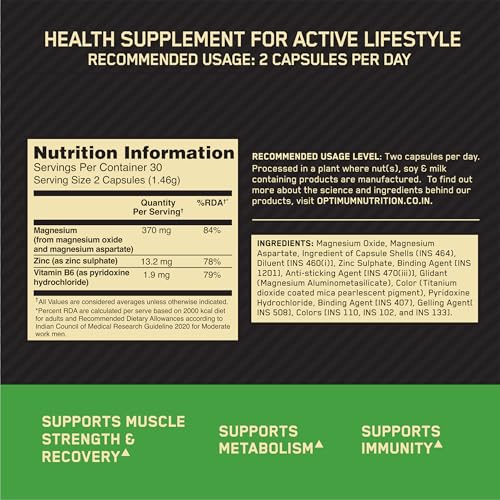Optimum Nutrition (ON) Zinc Magnesium Aspartate (ZMA) - 60 Capsules, Muscle Strength, Metabolism, Immunity, Vegetarian - Image 9 thumbnail