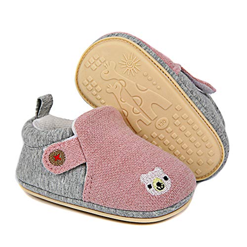 SKYWHEEL Infant Baby Boys Girls Slipper Soft Sole Non Skid Sneaker Moccasins Toddler First Walking Cirb House Shoes(Pink-001, 6-12 Months)