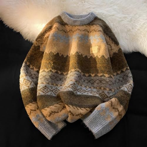 OCUH Grandpa Sweater Striped Sweater Women Ribbed Knit Jumper Top Knit Sweater Vintage Pullover Sweater3